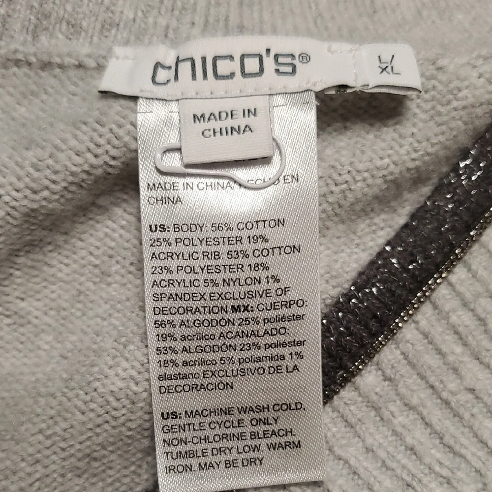 Gray V-Neck Women's Poncho- Chicos Size L/XL - Picture 5 of 5